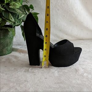 Black Faux Suede Leather Platform Heels
